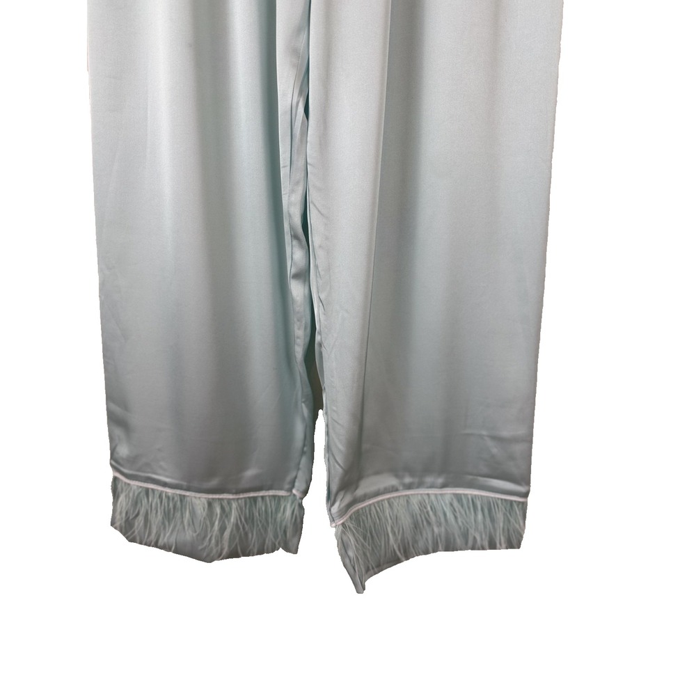 Lola + The Boys 2-‎ Piece Satin Pajama Set Sky Feather Silky Size Small Blue - Picture 12 of 16